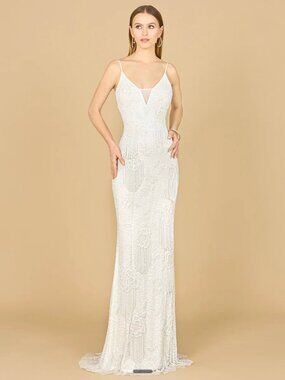 Lara Danika Floral Beaded Sheath Beaded Dress with Beaded Fringe